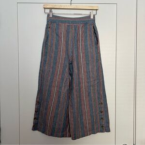 Madewell Pants Womens Sz XS Blue Striped Cropped Wide Leg Linen Blend Lagenlook